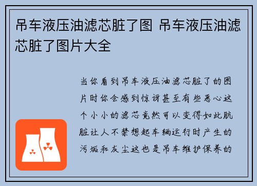 吊车液压油滤芯脏了图 吊车液压油滤芯脏了图片大全