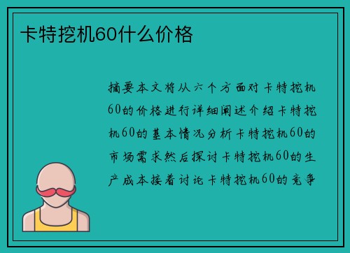 卡特挖机60什么价格